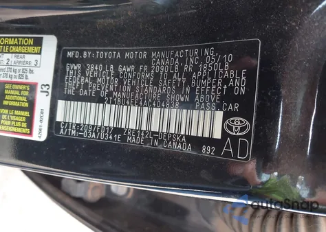 2010 Toyota Corolla S z USA, uszkodzony, nr VIN 2T1BU4EE4AC404838